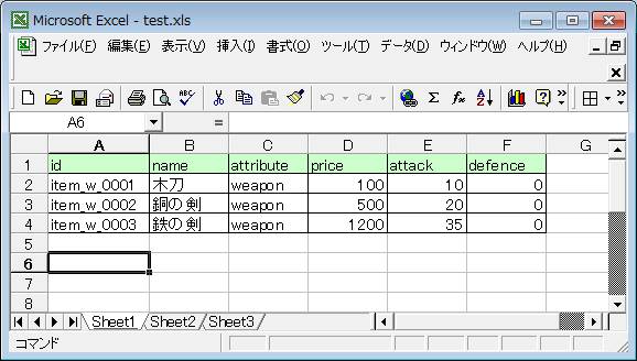 その１ 表計算ソフトからデータテーブルを作る